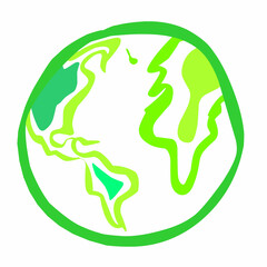 Simple Hand Drawn Green Planet Earth Illustration Isolated on White