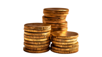 Stacks of Gold Coins on isolated on a white background
