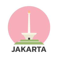 Jakarta Monas Flat Vector Design Illustration. National Monument of Indonesia the Landmark of Jakarta City. Monumen Nasional Jakarta Tugu Monas.