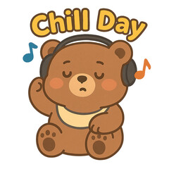 Cute bear enjoying a chill day with music.
