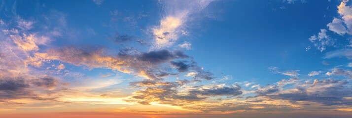 Dramatic sunset sky with varied clouds