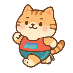 Cute cat running in sporty outfit illustration.