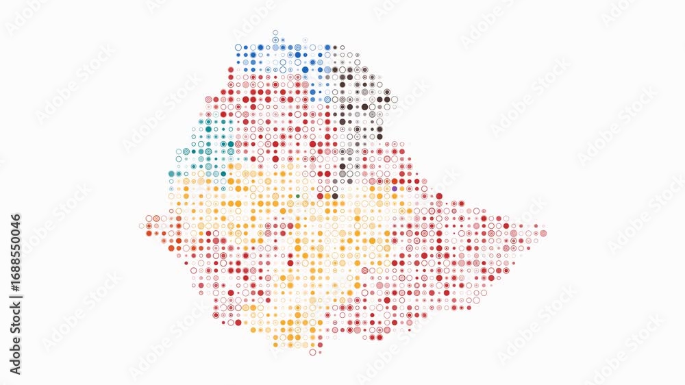 Poster ethiopia map animation. shape of the country with pulsating colored dots. small size circle blocks. 