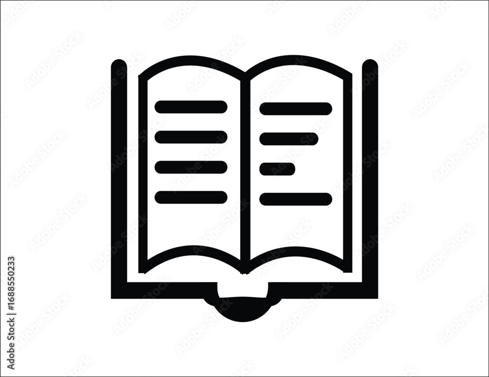Poster a clean and professional vector icon of an open book with lines of text. ideal for e-learning apps, 