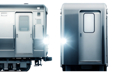 Modern silver train cars side view isolated on a transparent background subway metal