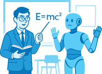 Hybrid learning spaces -robot + human teacher together Illustration