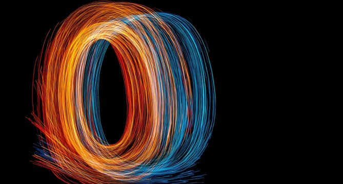 Abstract glowing "O" with orange and blue lines - Powered by Adobe