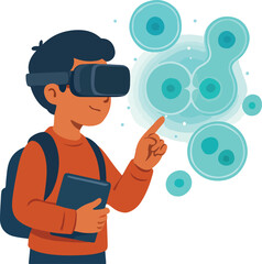 Student wearing VR headset exploring cell mitosis Illustration
