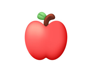 An illustration of a red apple. Fresh fruit. 3D style design. White background