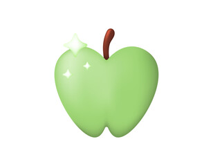 An illustration of a green apple. Fresh fruit. 3D style design. White background