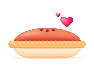 An illustration of a pie and a heart symbol. Delicious food. Thanksgiving food, friendsgiving. 3D style design. White background