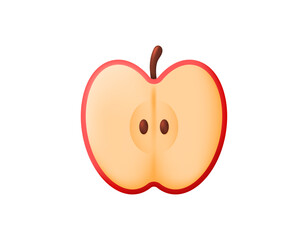 An illustration of a piece of red apple with seeds. Fresh fruit. 3D style design. White background