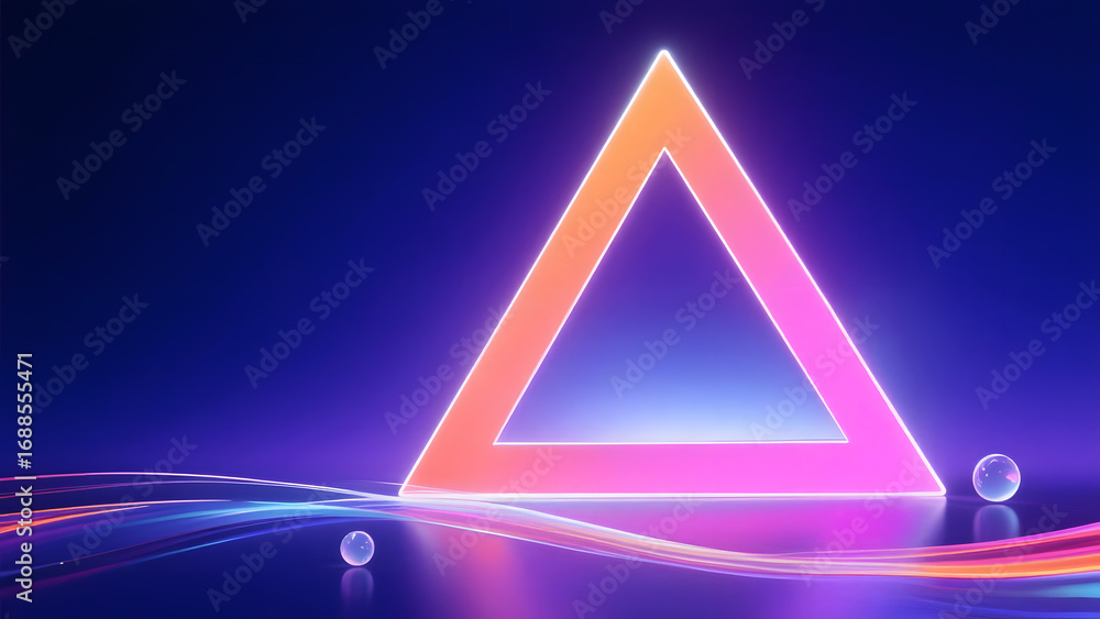 Poster neon triangle with glowing edges on a dark background