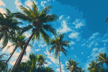 Fototapeta premium Palm trees reaching for a vibrant blue sky