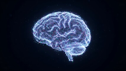 A glowing artificial intelligence digital brain made of circuits and light, floating as a futuristic hologram symbolizing neural networks and advanced machine intelligence.