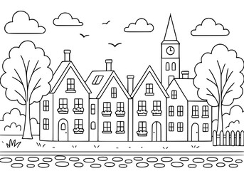 Fototapeta premium Old Town Houses Coloring Page