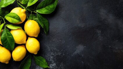 Fresh lemons on dark background
