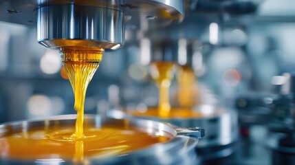 Honey pouring from industrial machinery