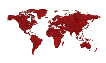 Red world map, textured appearance, with specks of color