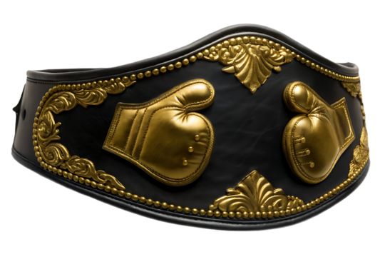 Ornate and gold boxing championship belt isolated on a transparent background award