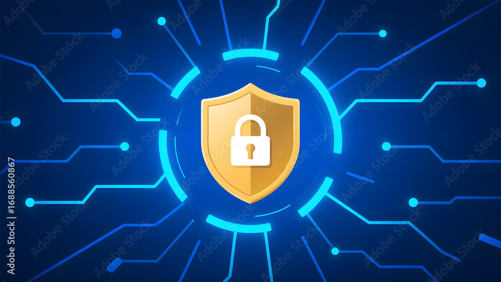Poster digital security shield with circuit board background