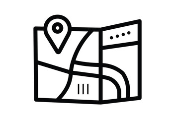 Minimalist Line Icon of a Map with Location Pin and Road Details