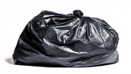 Black trash bag tied with a knot isolated on white background