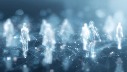 Abstract digital network of translucent human figures