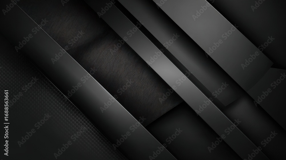 Poster layers of black geometric shapes are arranged to create an abstract design, featuring varying textur
