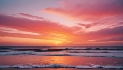 Obraz premium Sunset over the ocean with vibrant pink and orange colors