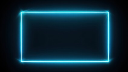 Vibrant photo of 3d render of a glowing blue neon rectangle on a black background. glowing square frame with a glow effect for design, logo, or presentation element. neon light.