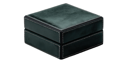 Dark teal leather box with stitched edges