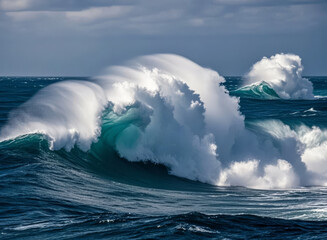 World Oceans Day: Rolling Giant Waves Showing the Power of the Ocean, Natural Scenery Background