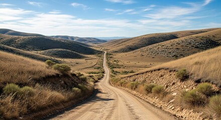 Serene Mountain Road Winding Through a Sunny, Dry Landscape