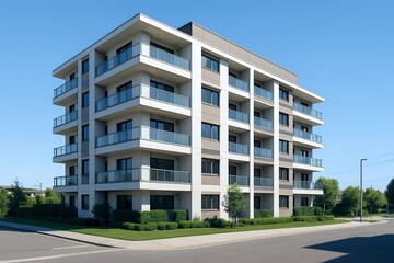 青空に映える現代的デザインの低層マンション外観