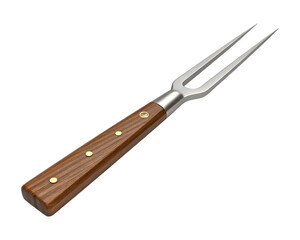 Meat Carving Fork with Wooden Handle and Brass Rivets Isolated on White Background