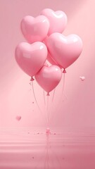 Delicate bunch of heart-shaped balloons in soft pink