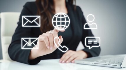 Woman in Black Blazer Interacting with Digital Interface - Powered by Adobe