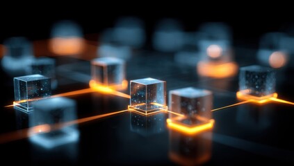 Abstract digital network of glowing cubes (7)