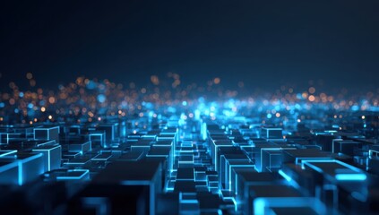 Obraz premium Abstract digital city of glowing cubes
