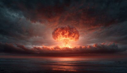 A massive nuclear explosion over a beach