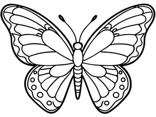 Detailed black and white outline of a butterfly, perfect for coloring.