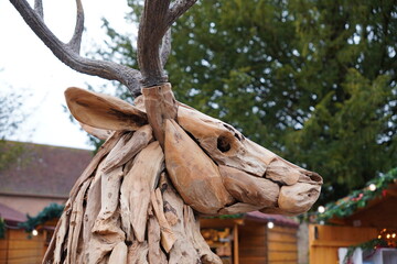 wooden reindeer decoration at Christmas market