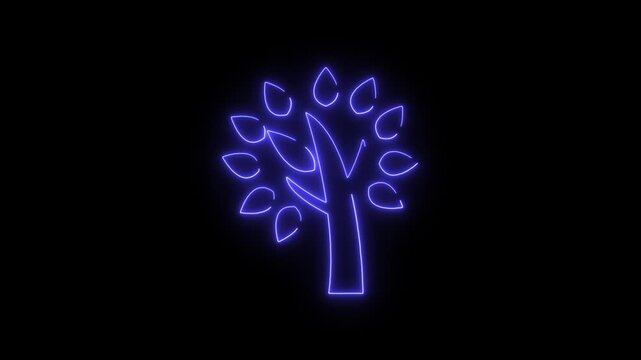 A glowing neon outline of a tree, specifically resembling an oak tree logo. 