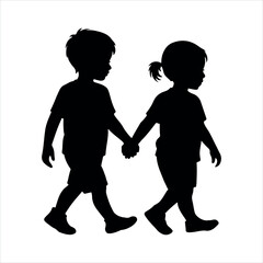 Brother and sister walking silhouette vector image illustration