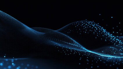 Abstract digital wave of glowing blue particles on a black background