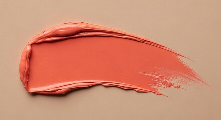 Fototapeta premium Swatch of Coral Lipstick on Beige Background, Detailed Texture a