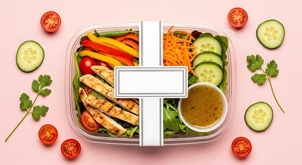 Healthy Chicken Salad Meal Prep in a To Go Box Flatlay Photo