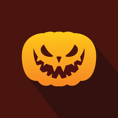 Fototapeta premium Pumpkin on color background. Orange pumpkin with smile for your design for the holiday Halloween. Vector long shadow&nbsp;illustration.