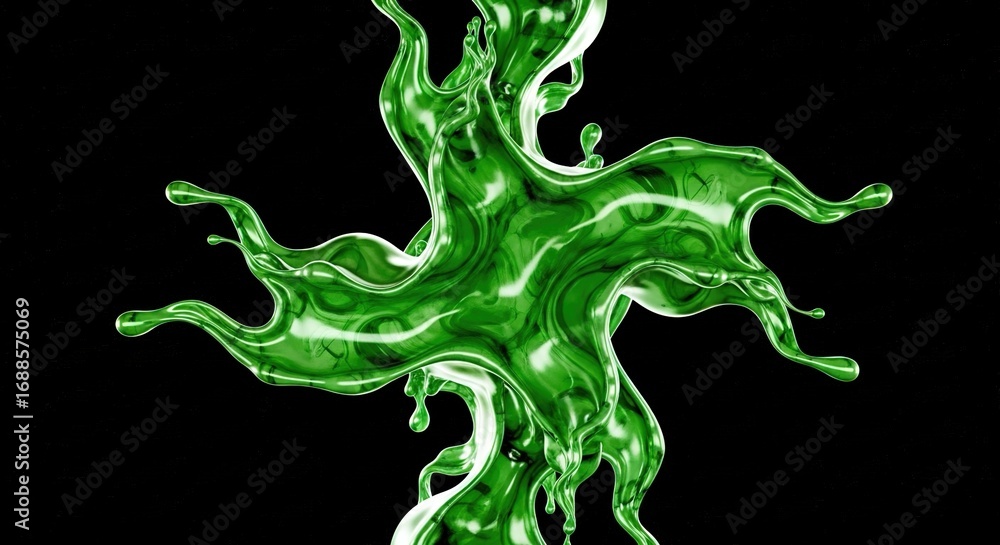 Poster vibrant green liquid splashing in a dynamic composition